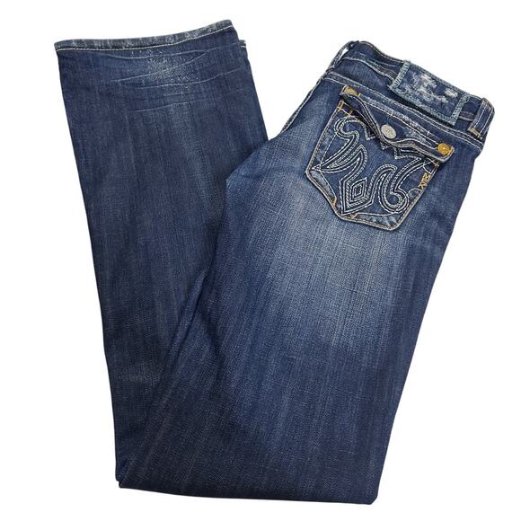 Mek Denim USA Oakaca Bootcut Jeans 28x34 Distressed Grunge Low Rise Boho Western - Picture 4 of 10